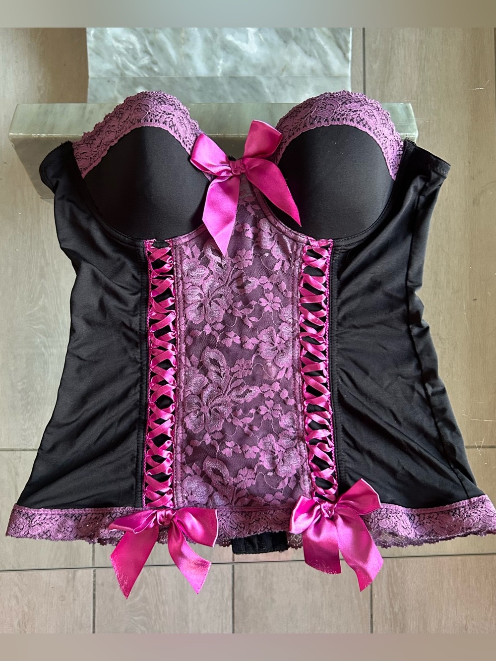 Morbid threads y2k Lace Bustier Corset with Satin Ribbon Bow size 34C